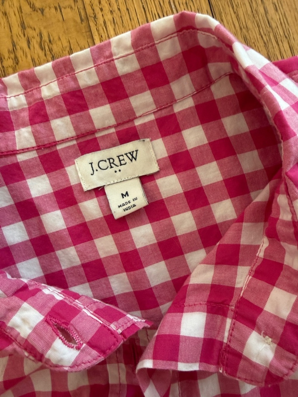 J.Crew Pink Gingham Button Down Shirt Medium Coastal Cottagecore Cotton - Picture 4 of 8